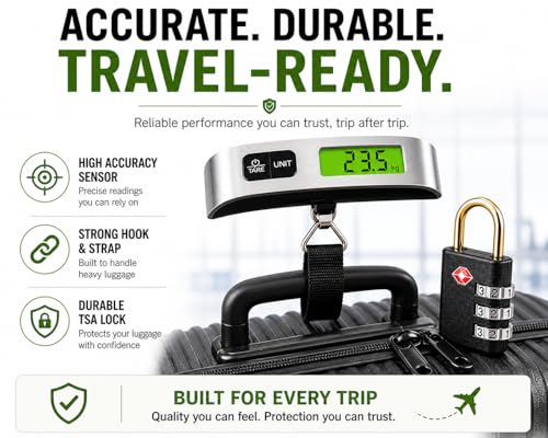 Luggage Scale with TSA Approved Lock, Digital Portable Hanging Baggage Scale 110lb/50kg, Travel Weight Scale for Suitcases, Avoid Overweight Fees, Travel Essentials Gift, Battery Included