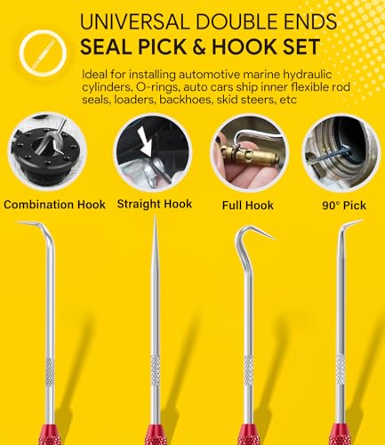 5 Pack Hydraulic Seal Installation Tool Kit, Hydraulic Cylinder Piston Repair Seal Tools, U-Cup Rod Seal Installation Tool Kits, Upgraded Seal Twistor Install Tool Set with Pick and Hook Set - size: 5 Pack (with Pick and Hook Set)