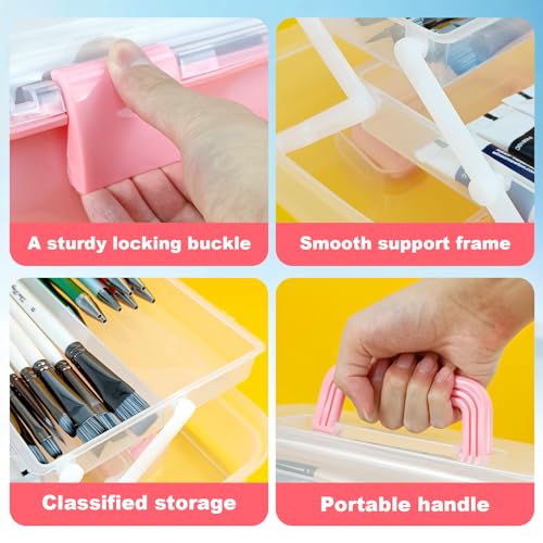 10Inch Tackle Box Organizer and Storage,Three-Layer Sewing Box With 2 Trays | Craft Organizers and Storage,Medicine Storage Box With Handle For Nail、Makeup、Diamond Painting、Building Blocks - color: PINK