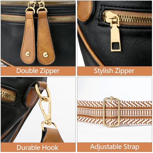 KKXIU Crossbody Sling Bag for Women Trendy Fanny Pack Vegan Leather Chest Bag | Trendy - color: Black