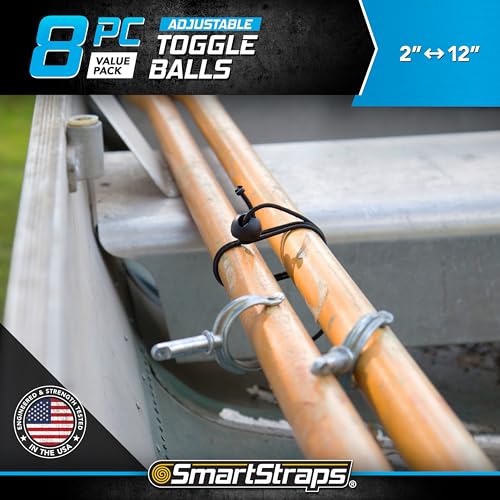 SmartStraps Adjustable Toggle Ball Bungee Cord, Adjust Tension And Length From 2-12” – Great To Keep In Your Car, Boat And Workshop (pack of 8) - size: (pack of 8)