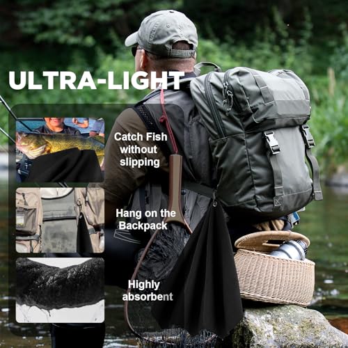 Puomue 3 Pack Microfiber Fishing Towels with Clip, 16" X 16", Waffle Pattern for Effective Cleaning of Fishing Gears or Dirty Hands, Perfect for Camping Towels and Hiking Towles (Black, 16"X16") - color: Black