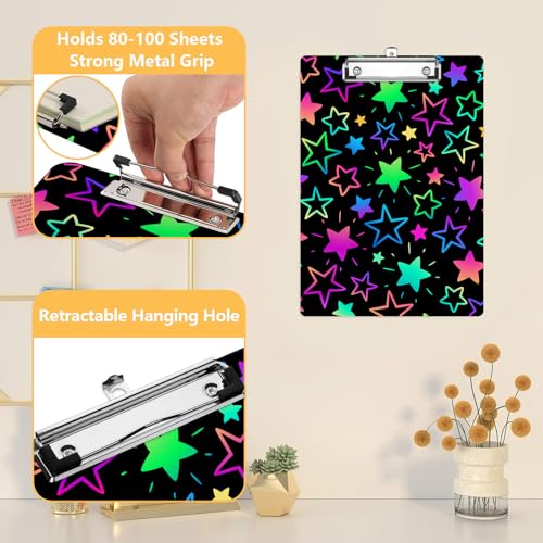Colorful Star Clipboard, Decorative Clip Board with Metal Clip Cute Plastic Clipboards A4 Standard Size 8.5" x 12.5" for Nurses, Students, Office - color: Colorful Star