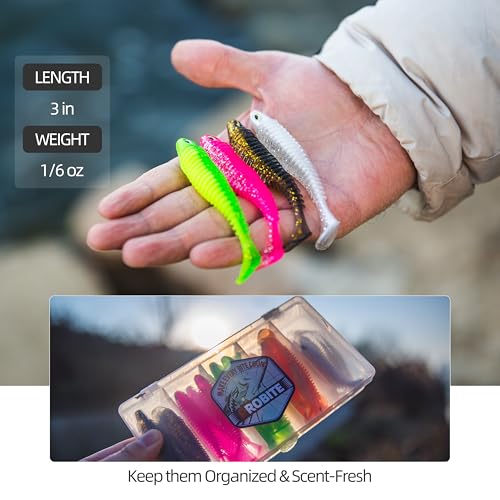 30pcs Soft Plastic Swimbaits with Paddle Tail, T-Tail Fishing Lures for Vertical Jigging and Casting, Freshwater Swimbaits for Bass, Trout, Walleye & Crappie - color: Dual Ribbed, 3''