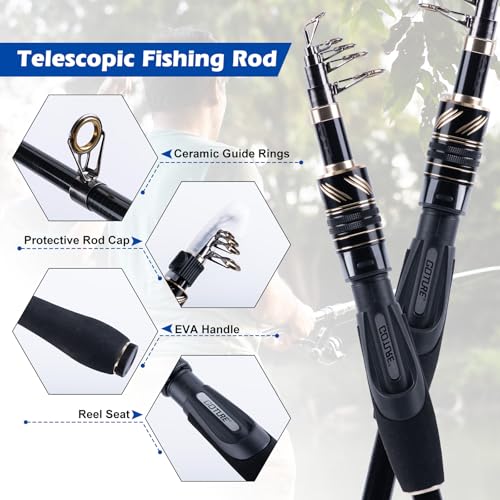 GOTURE Telescopic Fishing Rod and Reel Combos, Carbon Fiber Travel Fishing Pole, 9+1 BB Spinning Reel, Saltwater Freshwater Fishing Gear Kit with Braided Line, Lures, Carrier Bag for Bass Trout - color: 2 Rod & 2 Reel Spinning Fishing Combo - Oxford Soft