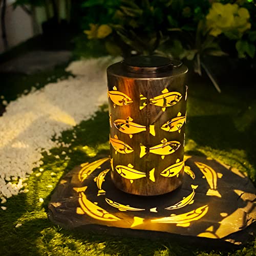 HONGLAND Solar Lanterns Outdoor Father Day Birthday Gifts for Women, Waterproof Hollowed-Out Fish Design with Warm White LED, Auto On/Off Solar Hanging Lights for Garden, Patio, Porch Decor - color: Fish