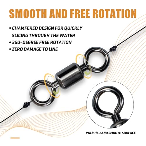 Fishing Swivels Rolling Barrel Swivels High Strength Stainless Steel Rolling Swivels Fishing Hook Line Connector Tackle Accessories - size: Size #5_71lb, Pack of 100