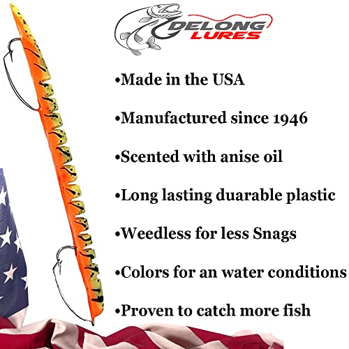 DeLong Lures – Made in USA 6" Bass Fishing Worms, Pre-Rigged Weedless & Unrigged Soft Plastic Baits, Anise-Scented Durable Lures for Freshwater & Saltwater - color: FireTiger