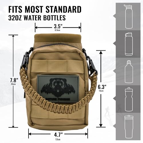 NATURE PIONEOR 32 64 128oz Tactical Water Bottle Pouch, Multi-Function Tactical Water Bottle Bag with Adjustable Shoulder Strap, Half/One Gallon Molle Strap Carrier Holder - color: Khaki, size: 32OZ