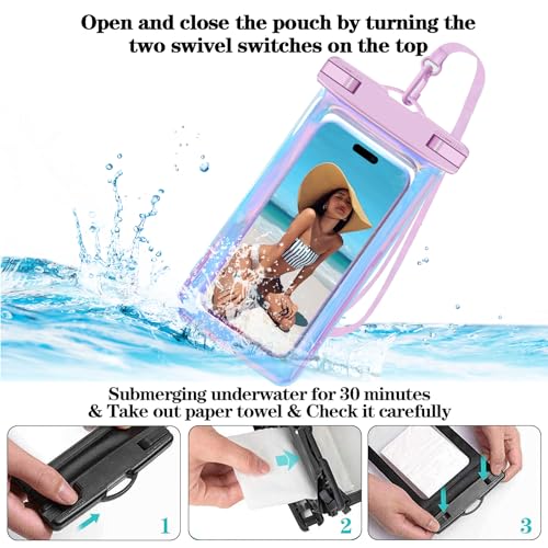 Famoby 2 Pack Iridescence Waterproof Phone Pouch, Cell Phone Waterproof Case Dry Bag,Protection Level: IP68,Beach Cruise for iPhone,Samsung,and More,Lanyard Included,(Fits Up to 8.3"),Iridescence - color: Iridescence 2 Pack