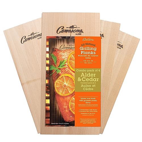 Camerons Cedar & Alder Grilling Planks - 4 Pack (5.5x11.5") - Premium Natural Wood - Easily Infuse Smoky Flavor into BBQ Salmon, Fish, Pork, Veggies, and More - Sourced in the USA - Grilling Gift Idea - size: 4-Pack