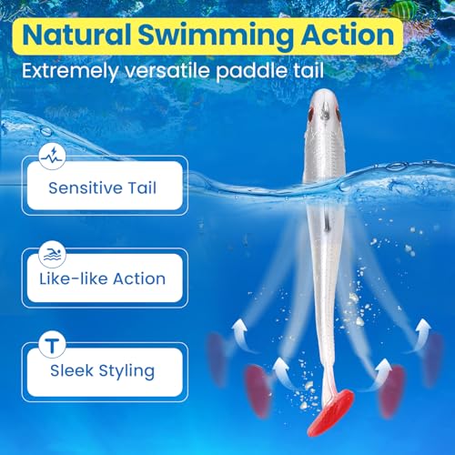 Mimorou 18 Pcs Soft Fishing Lures with Pre Rigged Jig Head Lifelike Paddle Tail Swimbaits Bass Fishing Lures with Sharp Hook 3D Eyes Mixed Colors for Bass Trout Crappie Walleye Freshwater Saltwater