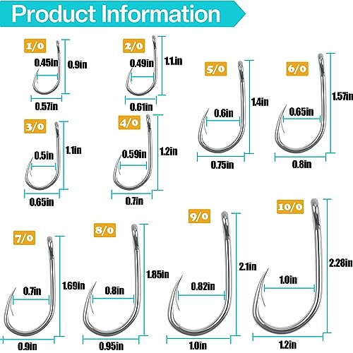 Saltwater Circle Hooks,50 Packs Strong Stainless Steel Fishing Hooks Live Bait Fish Hook Jig Catfish Hook 1/0-10/0 - size: 7/0 - 50 PACK