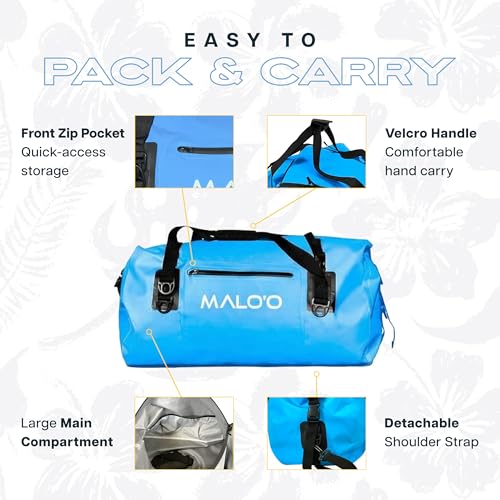 Malo’o Waterproof Dry Duffel, Heavy-Duty Roll Top Waterproof Gear Bag with Shoulder Strap & Molle Loops, Marine Duffel for Kayaking, Boating, Camping, Beach & Travel, Blue, 40L - color: Blue, size: 40L