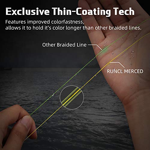 RUNCL Braided Fishing Line Merced, 1000 500 300 Yards Braided Line 4 8 Strands, 6-200LB - Proprietary Weaving Tech, Thin-Coating Tech, Stronger Smoother for Freshwater Saltwater - color: Hi-Vis Yellow, size: 10lb/500yards (4 Strands)