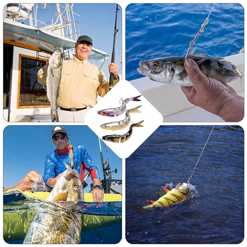 Fishing Lures for Bass Trout Topwater Multi Jointed Swimbaits Slow Sinking Bionic Swimming Lures Bass Freshwater Saltwater Bass Lifelike Fishing Lures Kit - color: Combo R