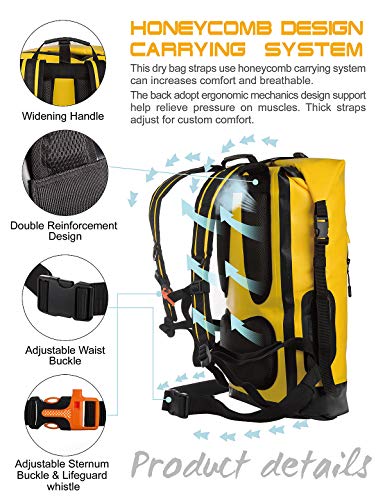 IDRYBAG Waterproof Backpack for Men 20L/30L/40L, Floating Dry Bag Kayak, Dry Backpack Hiking - color: Yellow, size: 40L