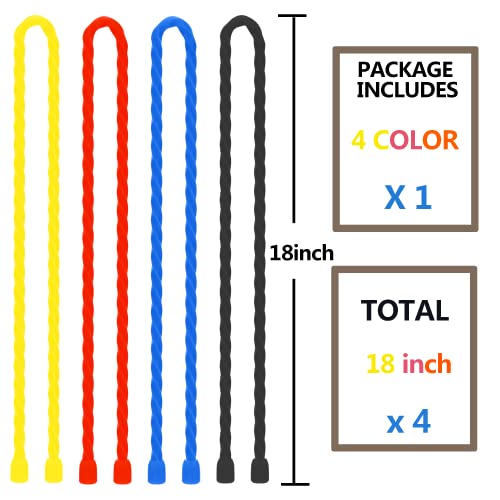 4Pcs 18-inch Silicone Cable Ties Reusable Steel-Core Silicone Twist Cable Tie Straps for Bundling and Organizing Colorful Bendable Holder Strap for Indoor and Out All Purpose, 4 Colors - color: 18-inch(4pcs)