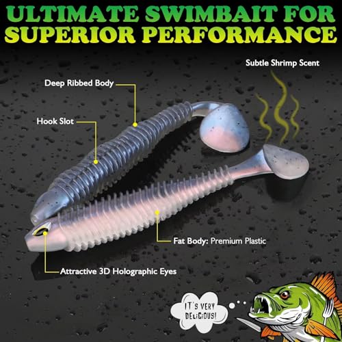 LUCKYFISHING Paddle Tail Swimbaits 10/16/20 PCS Fishing Lures Soft Plastic Lures for Trout Crappie Walleye Soft Baits for Bass Fishing Freshwater Saltwater 4.1/3.5/3/2.5 Inch - color: Blue Pearl, size: 2.5 inch-20pcs