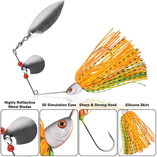 Fishing Lures Spinnerbait, Bass Fishing Lure Spinner Baits Kit Hard Metal Multicolor Buzzbait Spinnerbait Jigs for Bass Pike Trout Salmon - color: 12pcs Spinnerbaits