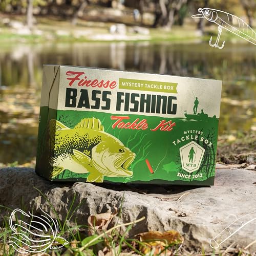 Mystery Tackle Box Finesse Bass Fishing Kit - 6-8 Baits for Largemouth and Smallmouth Bass - Includes Decal
