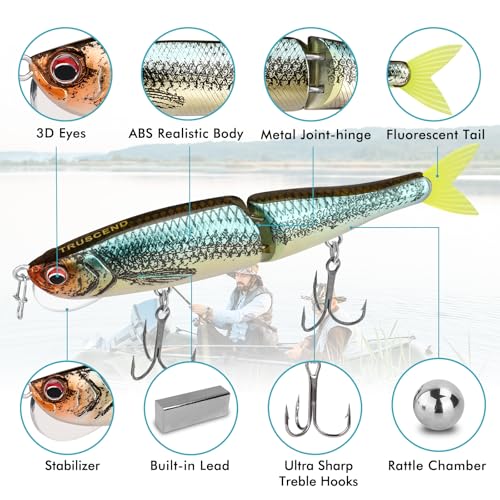TRUSCEND Swimmax Easy Catch Fishing Lures with BKK Hooks, Wiggling, Vibrating, Rattling and Gurgling for More Bites, Heavy-Duty Dyneema Fiber Jointed Swimbaits for Bass, Trout, Crappie, Walleye, Pike - color: C1-5.5",1oz