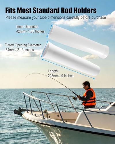 3pcs 1-5/8” Flared Vinyl Inserts for Fishing Rod Holder, 9 Inches Length for Boats Yachts Ships Kayaks Marines Caravans Campers, Strong and Heavy Duty Flared Fishing Rod Sleeves