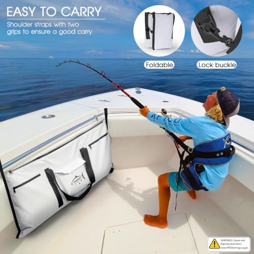 THKFISH Insulated Fish Cooler Bag, Fish Kill Bag for Caught Fish Ice Cold - color: White-Black, size: 48*18IN