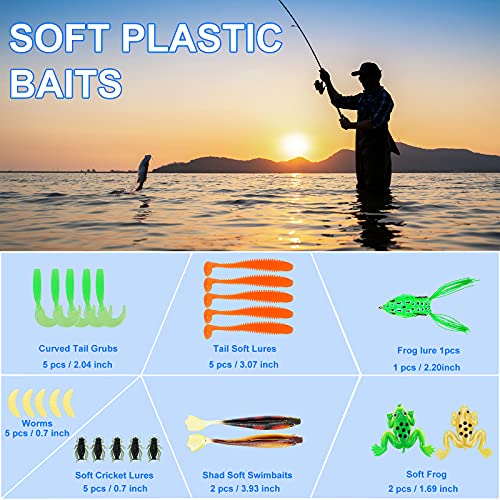 Fishing Lures Tackle Box Bass Kit, Including Animated Lure,Crankbaits,Spinnerbaits,Soft Plastic Worms, Topwater Lures,Hooks,Saltwater & Freshwater Fishing Gear for Bass,Trout, Salmon. - color: 92pcs Fishing Tackle Box