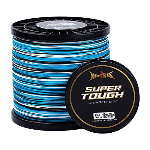 HERCULES Super Tough Braided Fishing Line 4 Strands / 8 Strands, 4lb - 160lb Braid Lines, 150/300/500/1000 Yards for Saltwater - color: Blue Camo, size: 6LB (150 Yards) - 4 Strands