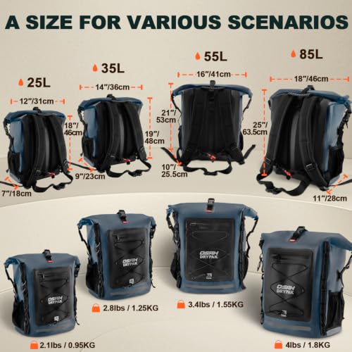 OSAH DRYPAK Waterproof Backpack Dry Bag 35L/55L/85L – Heavy Duty Roll-Top Hiking Backpack Sack Keeps Gear Dry for Travel, Kayaking, Boating, Camping, Rafting and Fishing - color: Blue, size: 35L