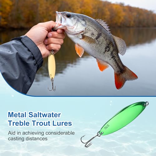 Fishing Spoons Lures, Metal Saltwater Treble Trout Lures Jigging Spoon with Treble Hooks Casting Spinner Baits - color: Green, size: 21g / 3/4 oz
