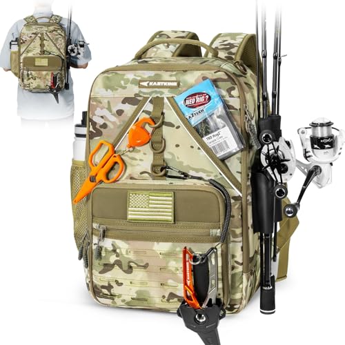 KastKing KarryAll KastMate Fishing Tackle Backpack,Water-Resistant Tackle Bag With 2 Rod Holders,Fishing Gear and Equipment With Large Gear Storage,Khaki Camo - color: D: Khaki Camo