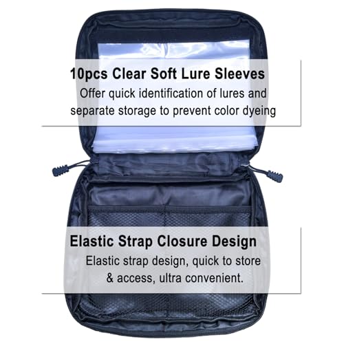 MASTERPRO Fishing Soft Lure Storage Bag with 10 Single Detachable Washable Plastic Pocket Sleeves, for Fishing Tackle Rigs Lines Baits Binder Bag Organizer - color: T-tail Pink