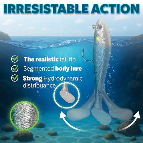 3 1/2" Pre-Rigged Jig Head Fishing Lures Pack of 5 - Soft Plastic Paddle Tail Swimbait with Hook for Freshwater and Saltwater