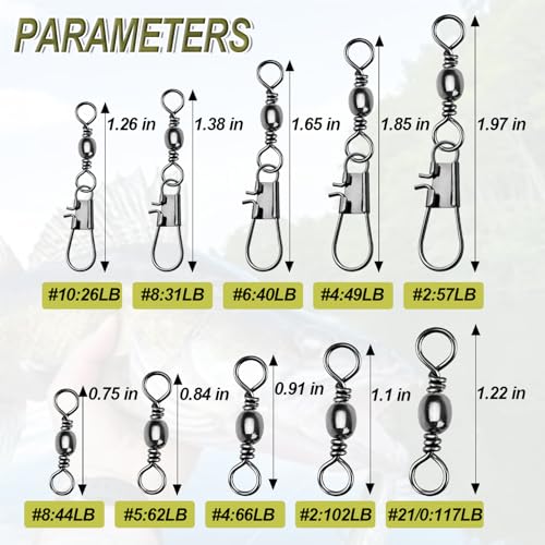 281pcs Fishing Snap Swivel Barrel Swivel, 123pcs Interlock Snaps Swivel, 158pcs Barrel Fishing Swivels , Fishing tackel for Saltwater Fishing Freshwater Fishing
