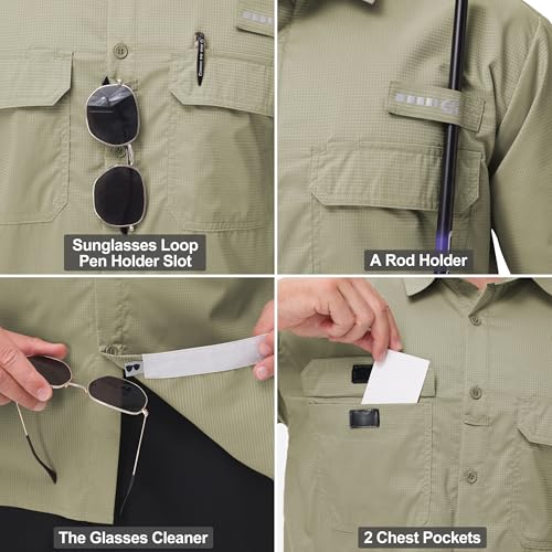 Satankud Mens Long Sleeve Fishing Shirts UPF 50+ Sun Protection Cooling Hiking Shirt for Travel Safari Work - color: Sage Green, size: XX-Large