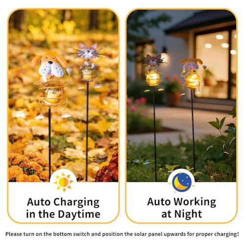Solar Garden Lights,26''H Cat Dog Waterproof Decorative Solar Stake Light,Decorative Statues Figurine Lights for Lawn Patio Pathway for Outside - color: Cat and Dog