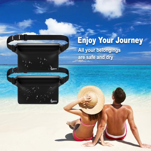 Waterproof Fanny Pack, Dry Bag Phone Pouch for Beach Swimming Kayaking | Floating dry bag keeps wallet & purse safe. Triple zip-lock seals water. Touchscreen works wet. Cruise, fishing & travel - color: Black+Black