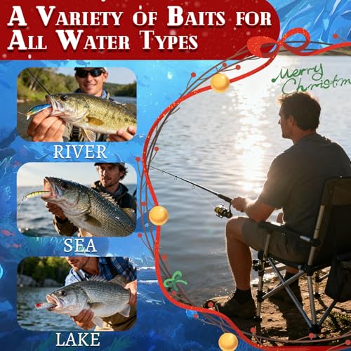 Fishing Lures Kit, 24Pcs Assorted Fishing Baits with Crankbaits, Spoon Lures, Hooks, Weights & Accessories, Fish Tackle Gift Set for Men, Bass Freshwater - size: A