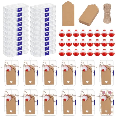 30 Set Fishing Candy Little Tackle Boxes with 30 Fishing Bobber 20M Jute Twine 30 Kraft Paper Tags for Decoration Fishing Party Favors Gone Fishing Theme Supplies (Non-Removable Partition) - style: 10 Compartments (Non-removable)
