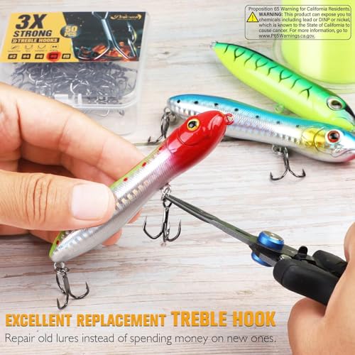 Dovesun Fishing Treble Hooks, Triple Hooks 3X Strong Professional V, 50PCS High Carbon Steel Replacement Fishing Hooks for Saltwater and Freshwater, Sizes #10#8#6#4#2 - color: Black Nickel, size: #2 * 50PCS