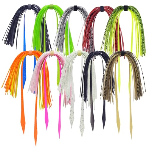 Riverruns Silicone Jig Skirts Fishing Lure Skirt Replacement for Spinnerbaits Bass Buzzbaits Fishing Jigs Fishing Lures Craw Jig Trailers Bass Skirts - color: 10PC 8890 Banded Silicone Skirt With Tail
