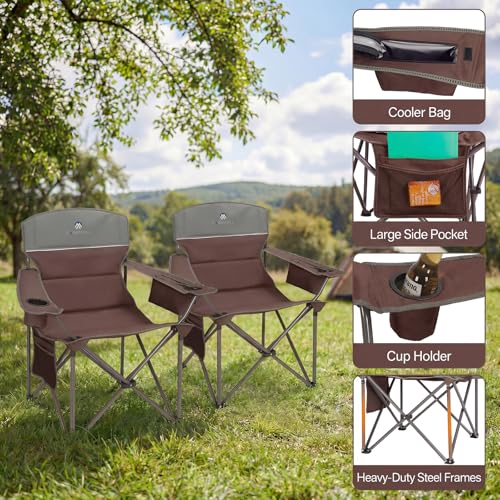 Oversized Camping Chairs 2 Pack - Heavy Duty 400LBS Padded Lawn Chair with Cooler Bag,Cup Holder,Side Pocket,Collapsible for Outdoor,Camp,Fishing & Garden,Maroon - color: Maroon