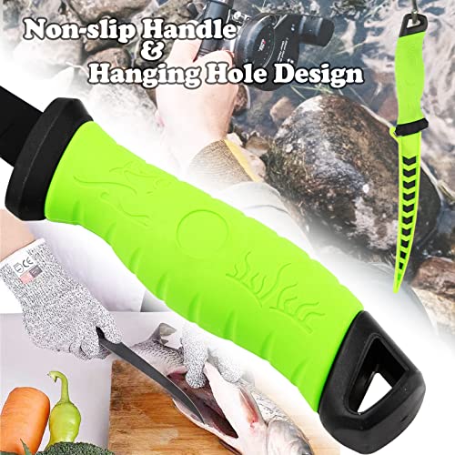 Fillet Knife, 7 Inches Professional Filet Knife for Fish, Stainless Steel Blade Fishing Knifes with Sharpener and Cutting Resistant Gloves, Fishing Stuff, Fishing Accessories, Green - color: Green