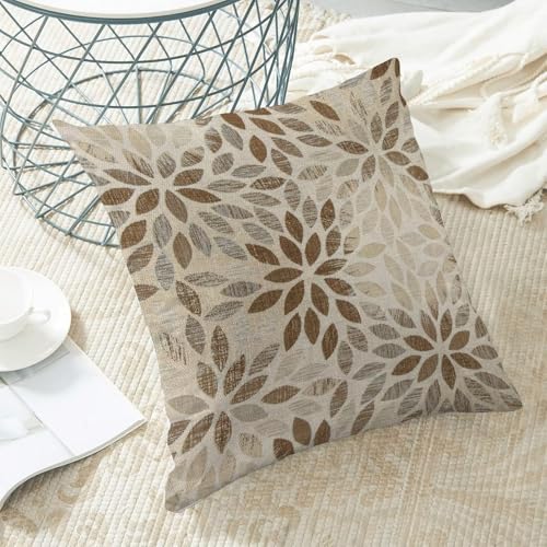 AEIOAE Brown Tan Pillow Covers 16 x 16 Inch Set of 2, Rustic Geometric Dahlia Flower Decorative Throw Pillow Covers Farmhouse Floral Cushion Covers for Couch Home Sofa Outdoor Decor - color: Brown Tan Floral, size: 16" x 16" (Pack of 1)