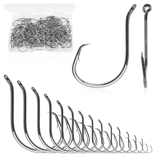 Circle Hooks Saltwater Catfish Fishing Hooks,50/100pcs Octopus Offset Sport Circle Fish Hooks for Catfish Rigs Bass Fishing Saltwater Freshwater Hook Size:8#-10/0 - size: 50pcs_3/0