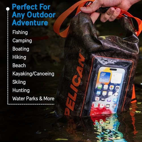 Pelican Marine IP68 Waterproof Dry Bag 5L w/Phone Pouch/Case - Hunter Camo | Roll Top Waterproof Backpack with Touchscreen Phone Pouch - Swimming, Kayaking, Camping, Rafting, Fishing & Travel Essentials - color: Hunter Camo - 5L, size: 5L