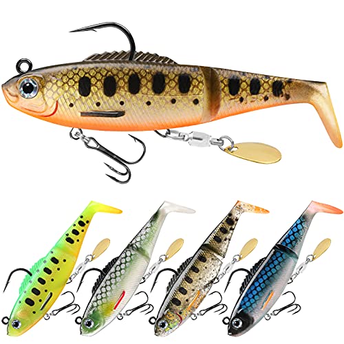 TRUSCEND Shadtale Easy Catch Soft Fishing Lures with BKK Hooks - Trembly Sinking and Vibrating Swim for More Bites, Pre-Rigged Swimbaits for Bass, Trout, Crappie, Walleye, Freshwater Saltwater Fishing - color: D-2.8"-0.3oz