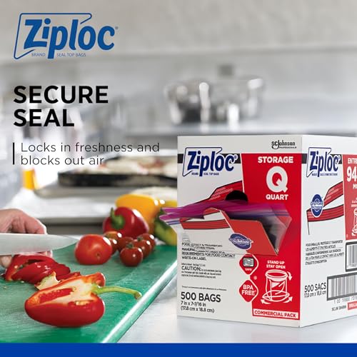 SC Johnson Professional, Ziploc Storage Bags, For Food Organization and Storage, Double Zipper Seal, Easy-Open Tabs Quart, 500 Count - size: 1 Quart
